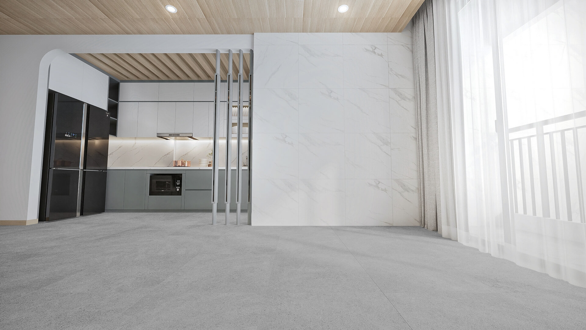 กระเบื้องปูพื้นหินอ่อน ปูบริเวณโถงทางเดิน