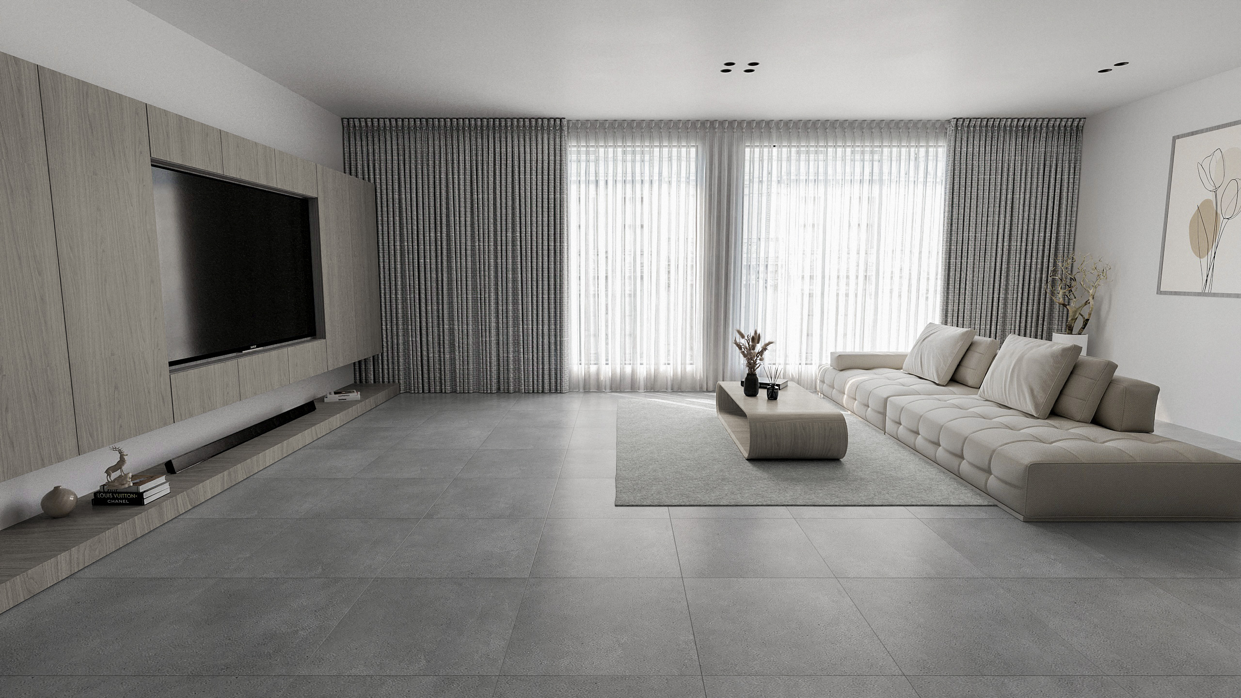 ตัวอย่างไอเดียปูกระเบื้องพื้นเเบบลอฟท์