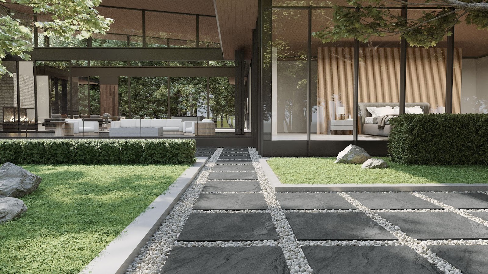 ตกแต่งสวนหน้าบ้านด้วยกระเบื้อง