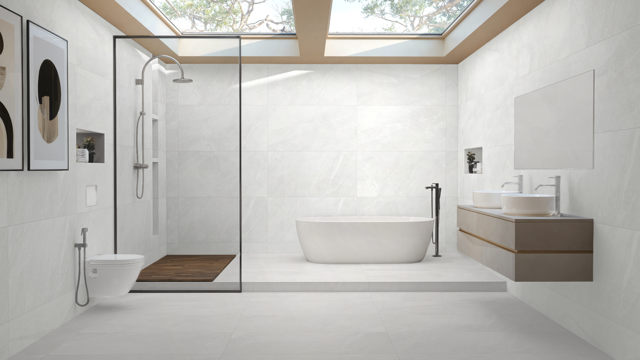 กระเบื้องห้องน้ำ LITHOS STONE SERIES กระเบื้องเอกสิทธิ์ลวดลายเฉพาะ ไทย สุง ที่เดียว (สีขาว)