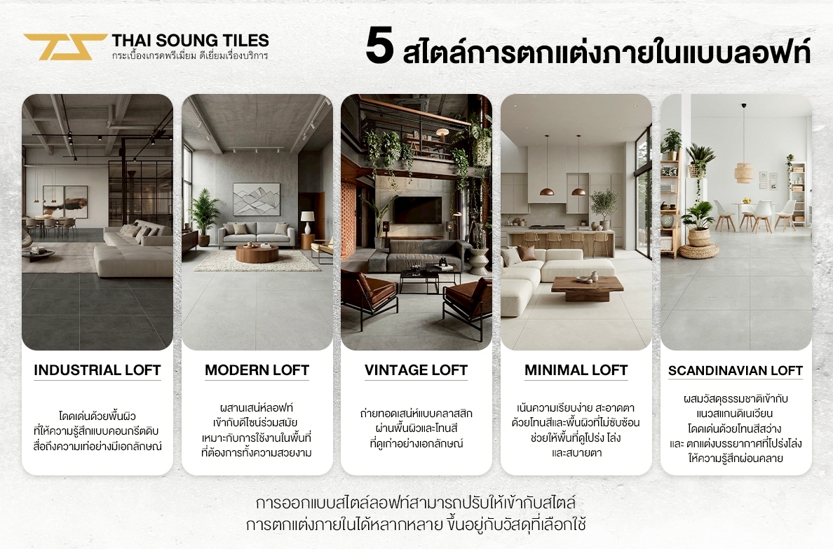 5 ไอเดียปูกระเบื้องพื้นเเบบลอฟท์