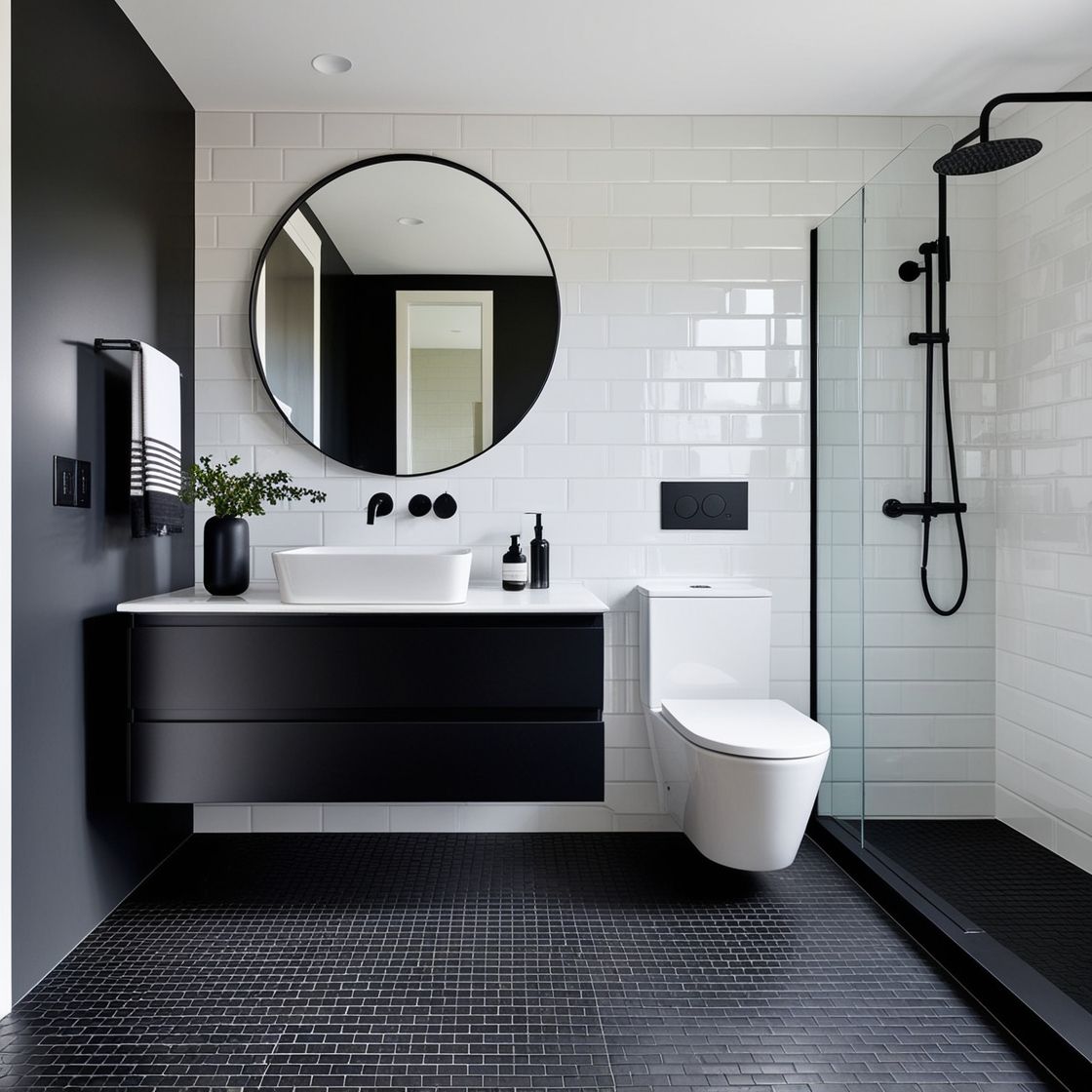 ตัวอย่างห้องน้ำกระเบื้องขาว-ดำ