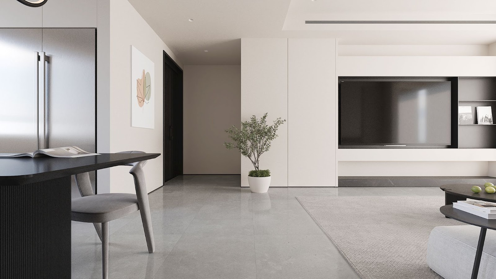 11. ลายหินเข้ม และผนังสีขาว