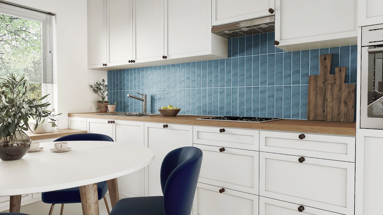 กระเบื้องห้องครัวสีฟ้า