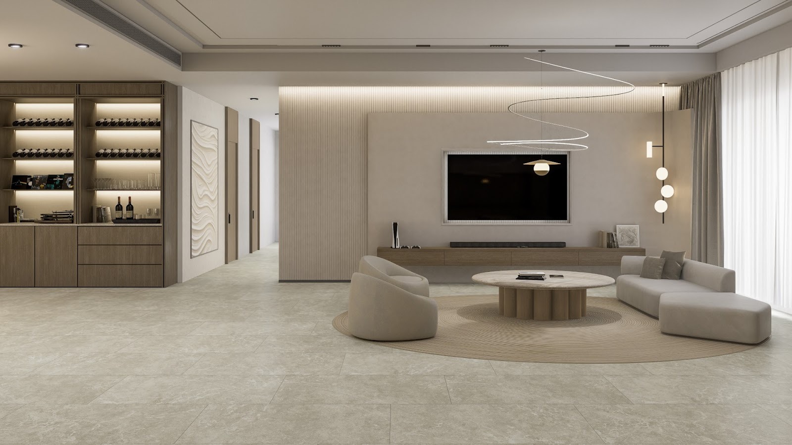 13. ลายหินสีเบจ และเฟอร์ไม้