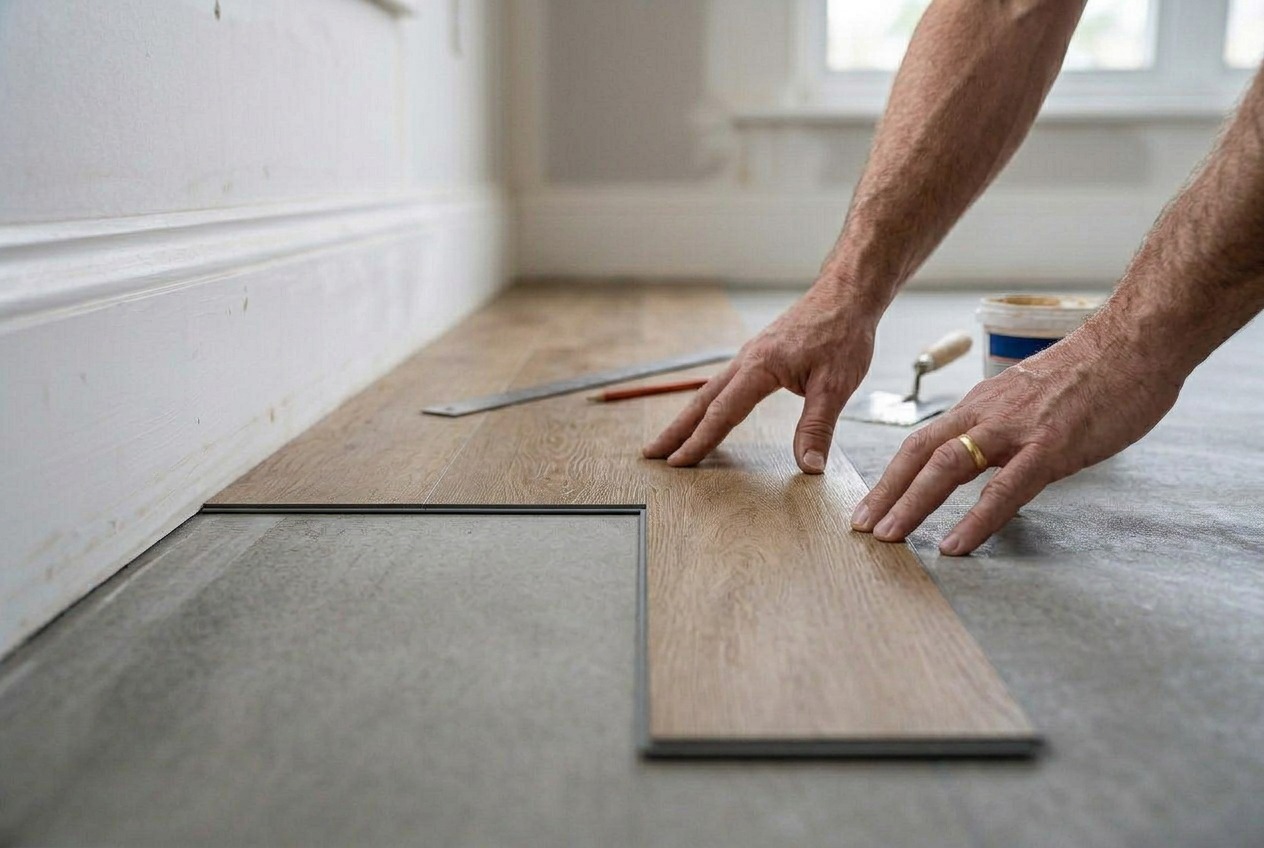 วิธีปูกระเบื้องยาง 4. เริ่มติดตั้งกระเบื้องยาง