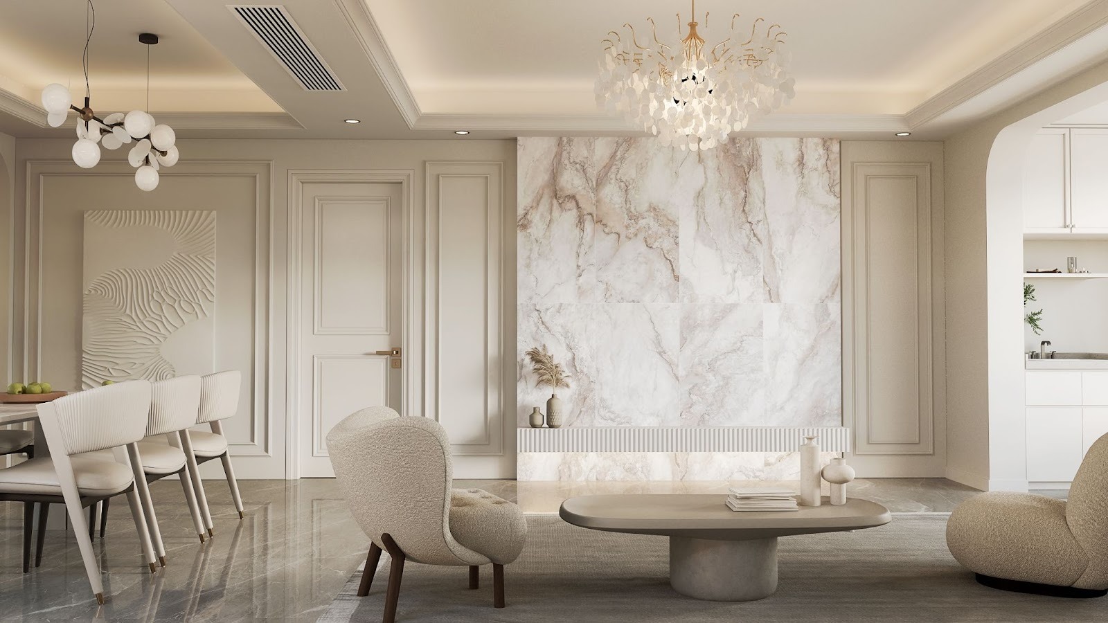 25. กระเบื้องแผ่นใหญ่ ในห้องนั่งเล่น