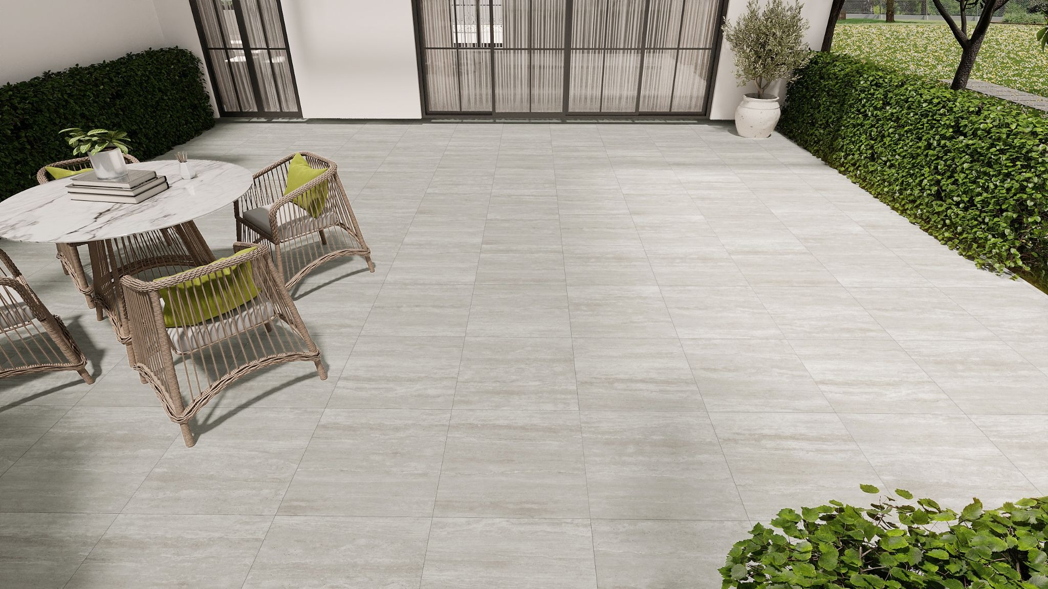 กระเบื้องหน้าบ้านไม่ลื่น - DOLCE TRAVERTINE WHITE ANTISLIP 20 MM RAN20 R11