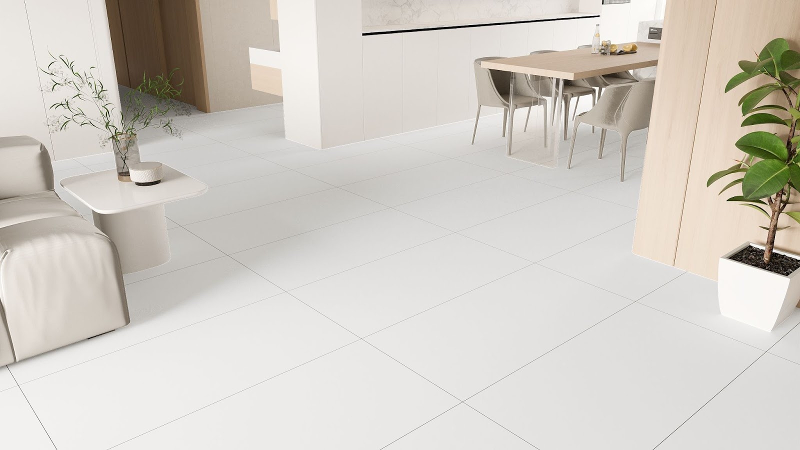 กระเบื้องตัวอย่าง 4 แบบสีขาวมินิมอล (Minimal White)