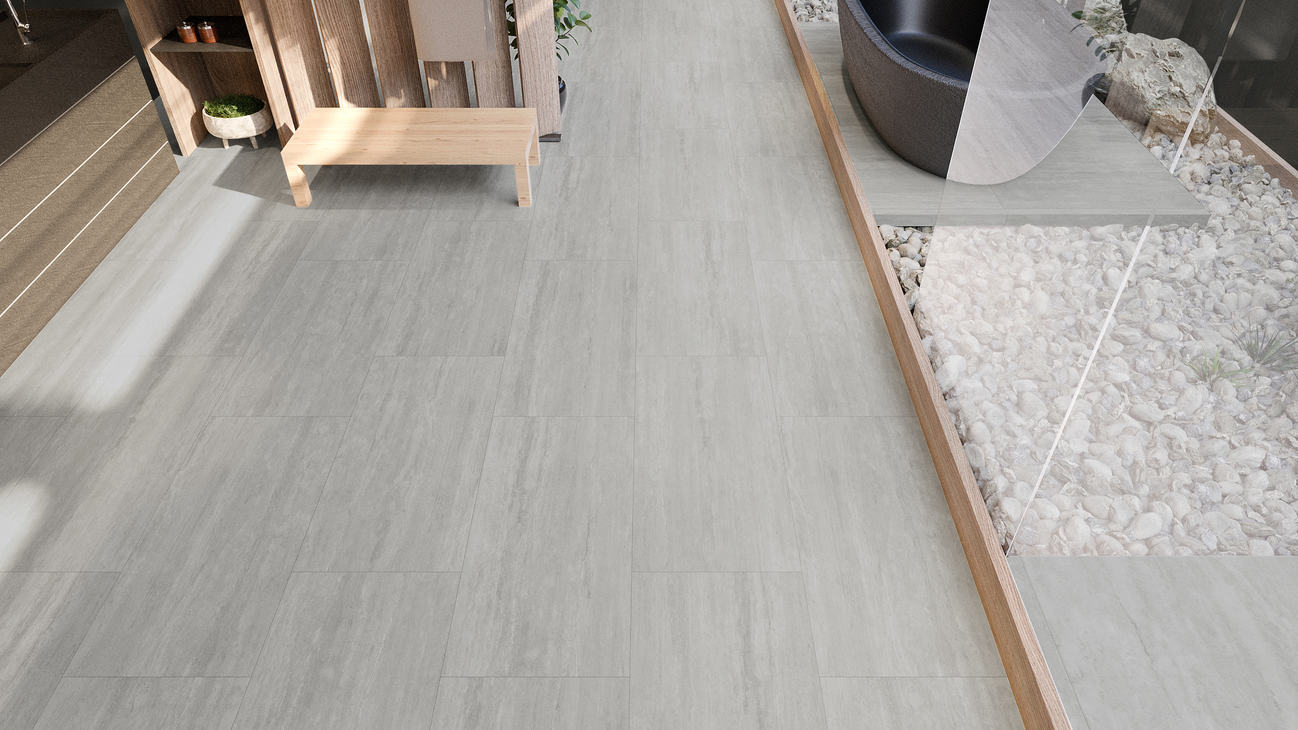 กระเบื้องปูพื้นสีเทา DOLCE TRAVERTINE GREY SMOOTH GRIP
