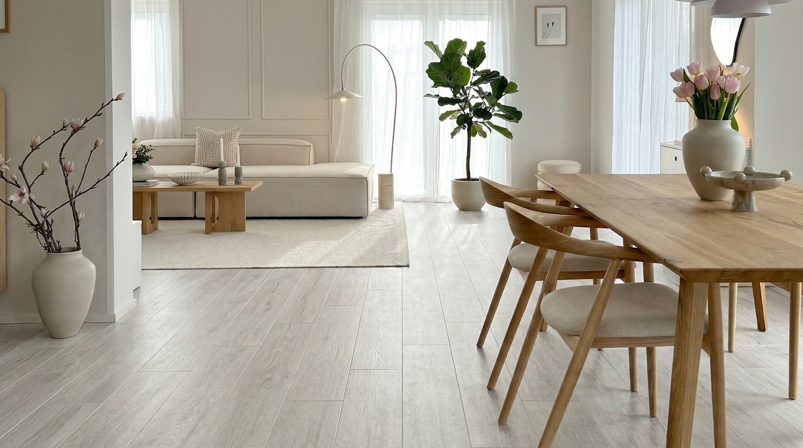 กระเบื้องสีอ่อน ในบ้านพื้นที่เล็ก