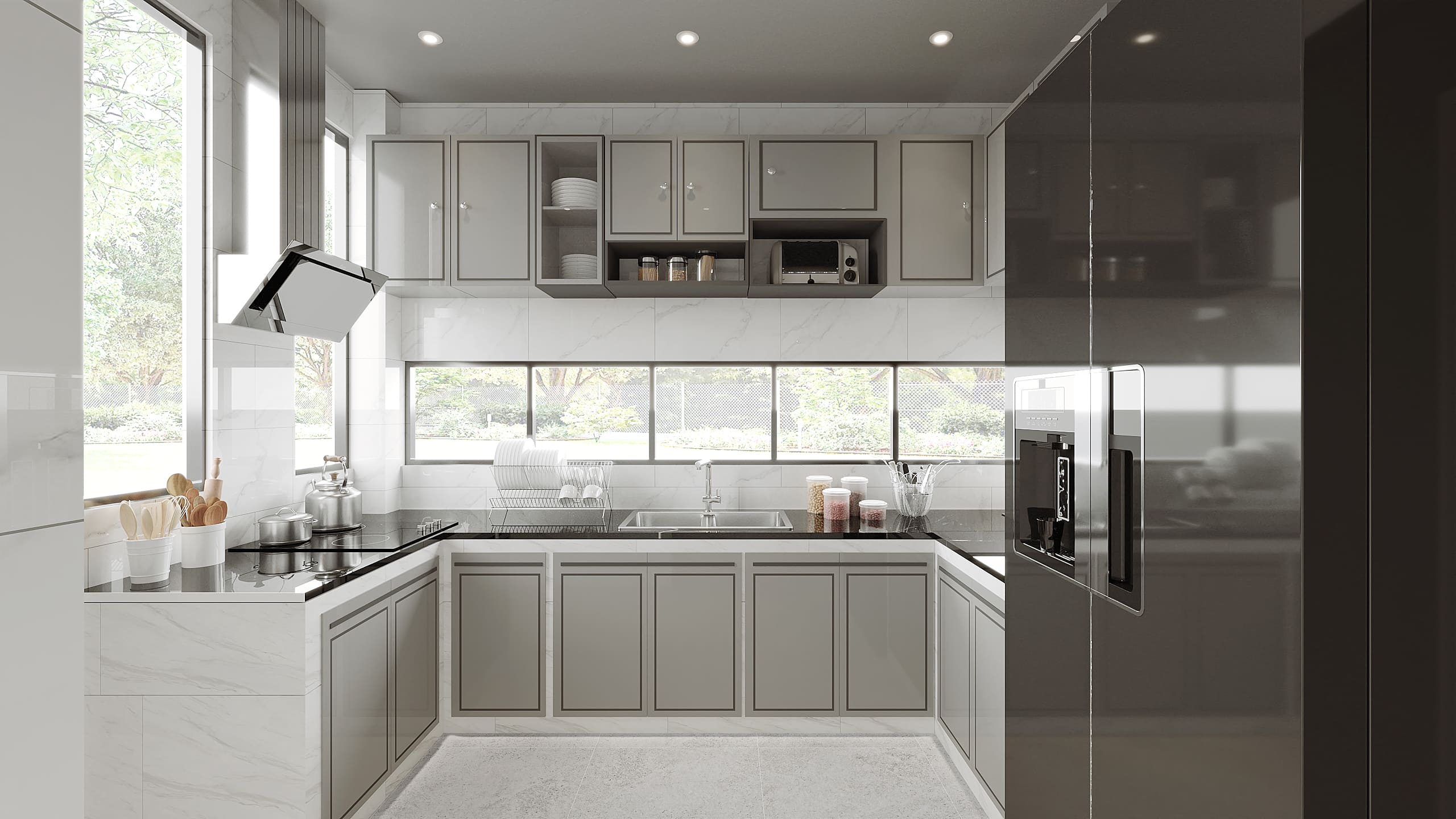 จับคู่กระเบื้องห้องครัวสีขาว-ดำ  ทำให้บ้านดูลงตัว