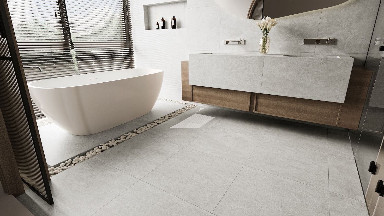 ระเบื้องปูพื้นห้องน้ำที่ไม่ลื่นและเหมาะกับการใช้งานจริง มี 5 ชนิด ได้แก่  พอร์ซเลน (ผิวด้าน / ผิวหยาบ)  กระเบื้อง Anti Slip  แกรนิตโต้  โมเสค  หินธรรมชาติ